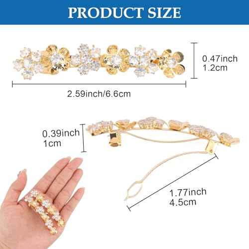 Gold Barrettes for Women Rhinestone Fancy Hair Clips Crystal Flower Hair Clips Barrettes for Women Thin Thick Short Hair Gold Bridal Hair Accessories for Wedding