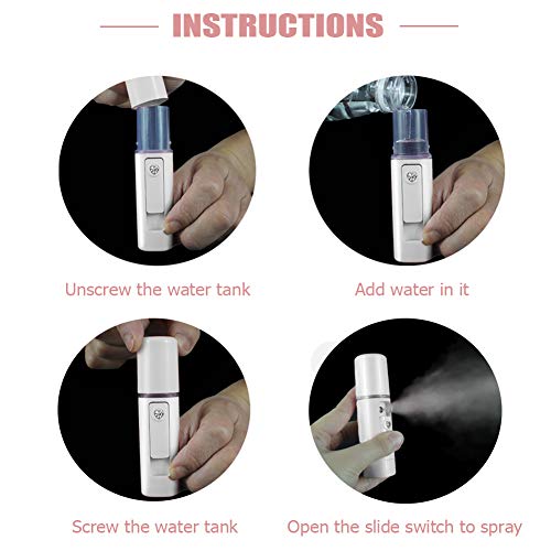 Nano Facial Mister Moisturizing Atomization Humidifier Cool Mist Facial Steamer Handy Mist Sprayer Moisturizing & Hydrating for Skin Care, Makeup, Eyelash Extensions (White)