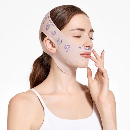 Beauty Face Sculpting Sleep Mask, Double Chin Reducer,V Shaped Slimming Face Mask, Reusable Facial Shaped UP Lift Mask- Anti-Aging and Anti-Wrinkle Band (Pink B)