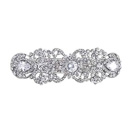 EVER FAITH Silver-Tone Austrian Crystal CZ Art Deco Flower Tear Drop Hair Barrette Clip Clear