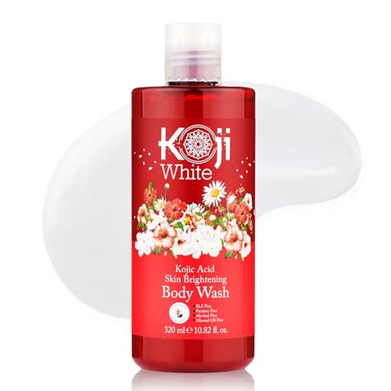 Koji White Kojic Acid Skin Brightening Body Wash - Daily Moisturizing Cleanser, Uneven Skin Tone with Flower Acid Extracts, Hyaluronic Acid, Vitamin E & B5, Vegan Body Wash, 10.82 Fl oz