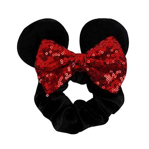 JOYFISCO 3 Pack Mouse Ears Scrunchies Velvet Hair Scrunchies Sequin Bows Hair Ties Hair Bands Ponytail Holder Hair Accessories for Women Girls
