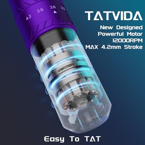 Tattoo Gun Wireless tattoo machine, 2400mAh Rotary Tattoo Machine with 7 stroke length Options, Pro Tattoo Guns with Motor Power reliable for all kinds of needles, ink (One Battery)