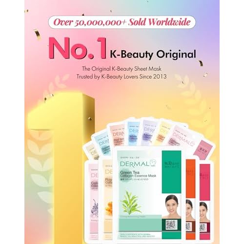 DERMAL 78 Combo Pack Collagen Essence Korean Face Mask - Hydrating & Soothing Facial Mask with Panthenol - Hypoallergenic Self Care Sheet Mask for All Skin Types - Natural Home Spa Treatment Masks