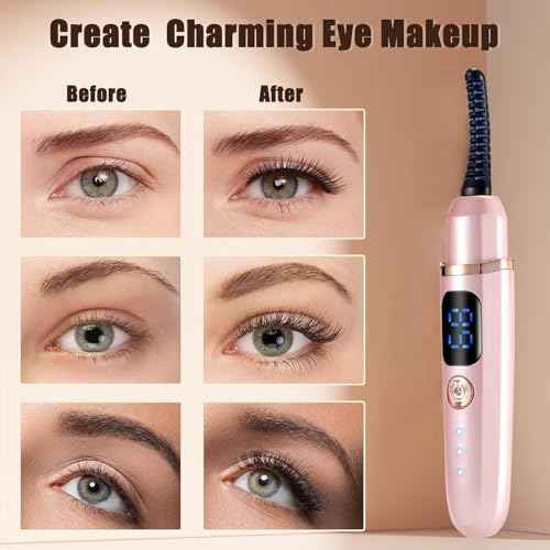 Heated Eyelash Curlers with Battery Indicator, Electric Eyelash Curler 3 Temperature Modes LED Display USB Rechargeable Makeup Tools, Heated Lash Curler Ideal Christmas Gift for Women (Pink)