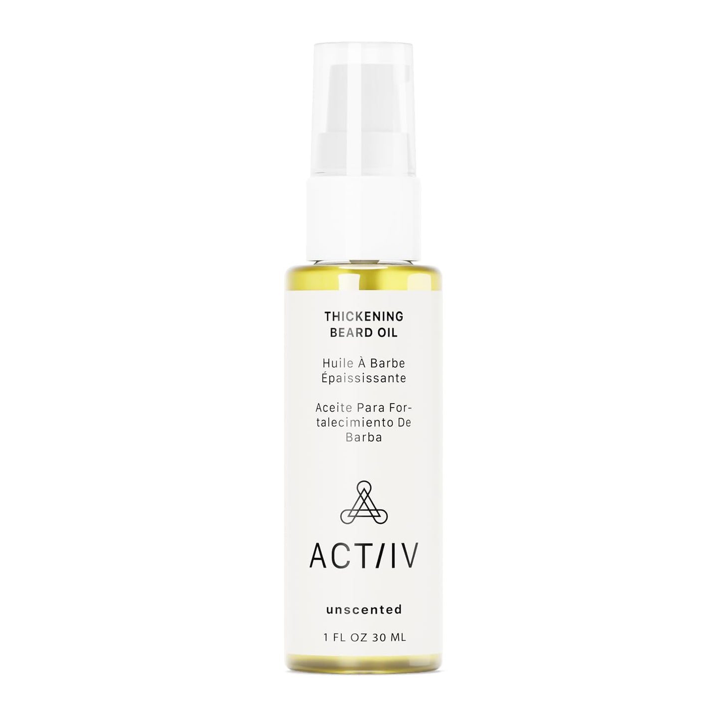 ACTIIV Thickening Beard Oil (Unscented) | Promotes Thicker Fuller Beard Growth, Nourishes & Softens Facial Hair, Lightweight Non-Greasy Formula, Vegan, Plant-Based, All Beard Types, 30 mL / 1 oz