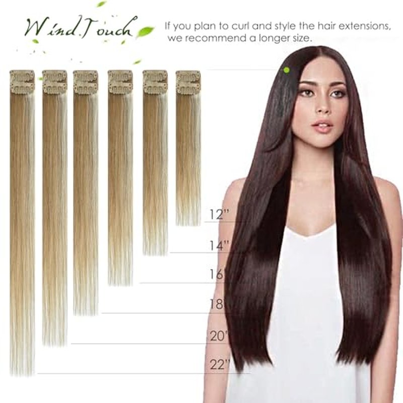 WindTouch Clip in Hair Extensions Ombre Medium Brown to Caramel Blonde Balayage Clip in Hair Extensions Real Human Hair 16Inch 7Pcs 120g