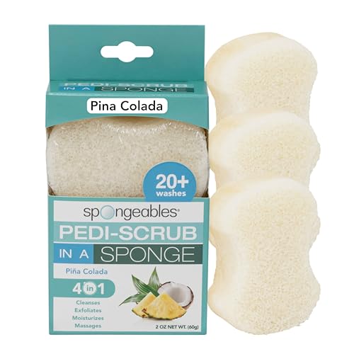 Spongables Pedi Scrub Foot Exfoliating 20+ Wash Sponge, Pina Colada, 3 Count