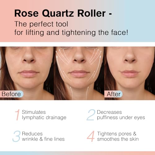 Raffaello Jade Roller - Natural Pink Facial Roller, Redness Reducing Massager for Face, Eyes, Neck - Rose Quartz