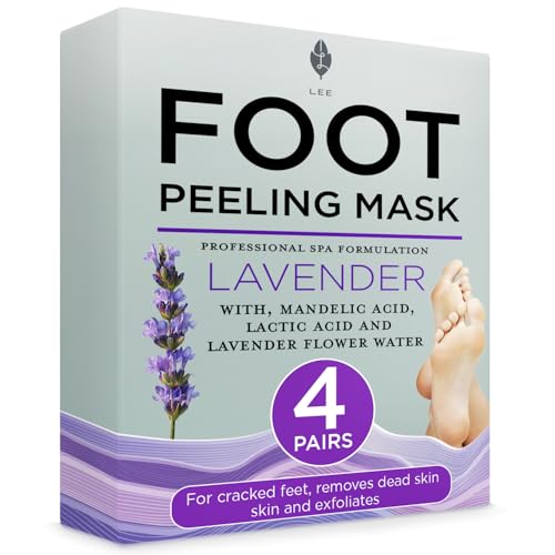 Lee Beauty Exfoliating Foot Peeling Mask (4 Pack) - Foot Mask for Dry Cracked Feet with Lavender, Lactic Acid and Mandelic Acid - Removes Dead Skin Feet Peeling Mask (4 Pairs)