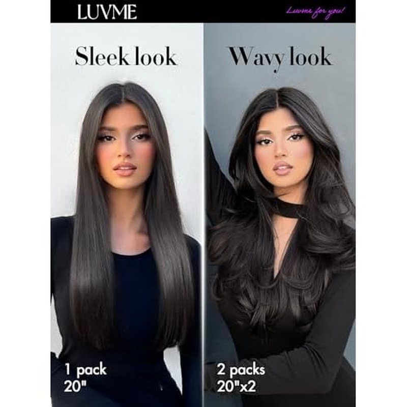 LUVME Straight Seamless 16inch 110g 7Pcs Clip in Hair Extensions Full Max Remy Human Hair Extensions, Natural Black 100% Real Soft Human Hair Extensions