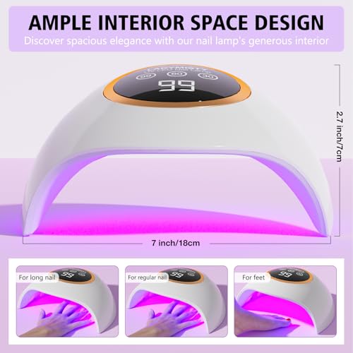 72W UV LED Nail Lamp Light Dryer for Nails Gel Polish with 18 Beads 3 Timer Setting & LCD Touch Display Screen, Auto Sensor, Professional Nails, White