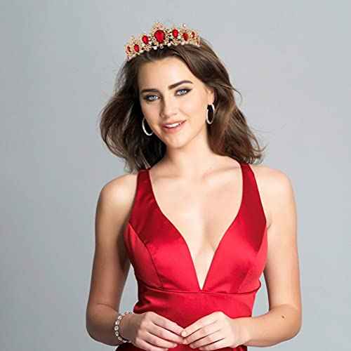 Queen of Hearts Costume Women Evil Queen Crown, Scarlet Witch Crown Glinda Princess Belle Evie Tiara Heart Accessories Headpiece Gold Red Ruby Headband for Halloween Sexy Bride Woman Adult