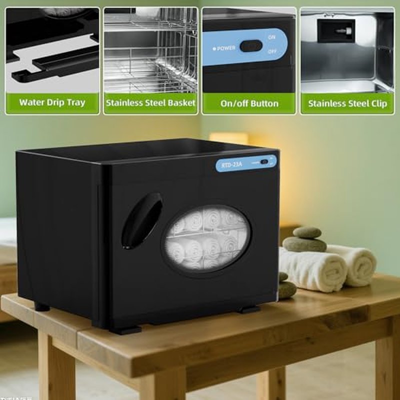 23L Hot Towel Warmer Cabinet with See Through Window.Professional Towel Heater for SPA Facials Massage Salon with 2 Stainless Steel Racks,Black