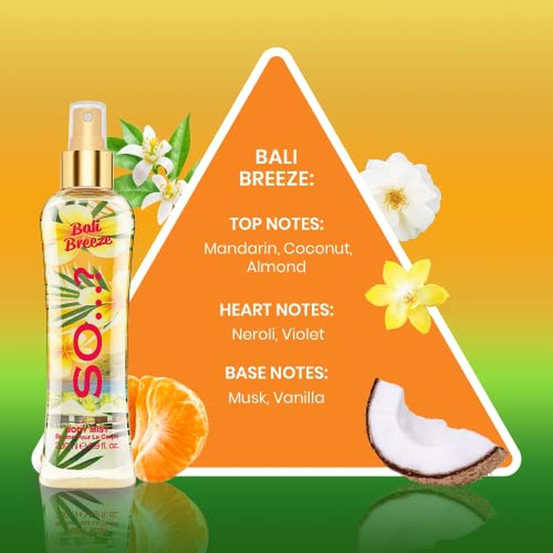 So¡¦? Bali Breeze Body Mist - Perfume for Women with Tropical Aroma - Body Spray for Women with Coconut, Almond and Vanilla Notes - 6.9 oz