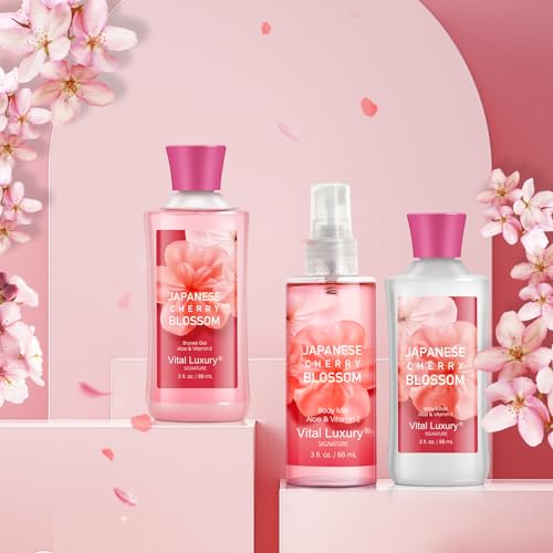 Bath and Body Gift Set for Women and Girls, Japanese Cherry Blossom Spa Set With Natural Extracts-Shower Gel, Body Lotion, Body Mist, Body Care Travel Set for Birthday Mother's Day Gifts