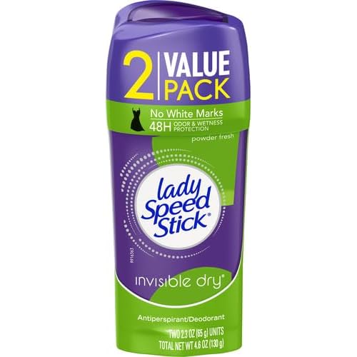 Lady Speed Stick Antiperspirant, Invisible Dry Powder Fresh, Twin, 2.3 Oz, Pack of 2