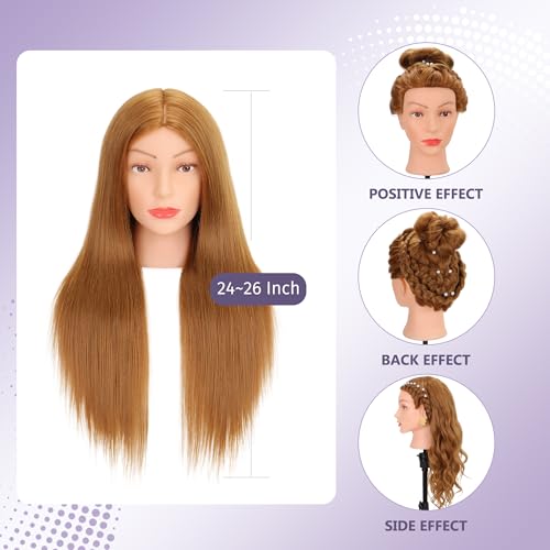Mannequin Head with 80% Human Hair Cosmetology Practice Doll Head for Braiding Cutting Styling 26-28¡± Manikin Head with Tools and Tripod Stand (Blonde)