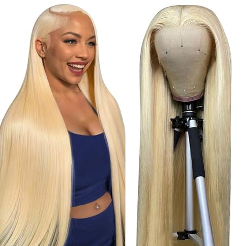 613 13x6 Lace Front Wig Human Hair 26 Inch Blonde Wig Human Hair 180 Density Blonde Lace Front Wig Human Hair Pre Plucked Straight HD Lace Frontal Wigs for Women