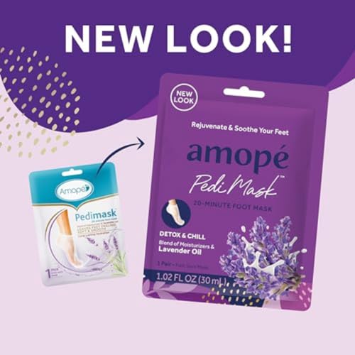 Amop? PediMask 20-Minute Foot Mask, Intensely Moisturizing Socks, Rejuvenates & Soothes, Self-Care, w/ Lavender Oil, Urea, a Blend of Moisturizers & Vitamin Complex for Long Lasting Hydration, 3 pair