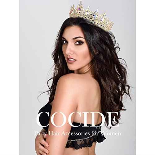 COCIDE Gold Queen Crown for Women Crystal Tiara and Crown for Girl Rhinestones Hair Accessories for Wedding Bride Birthday Party Prom Bridal Bridesmaid (Aurora Borealis + Gold Tiara)