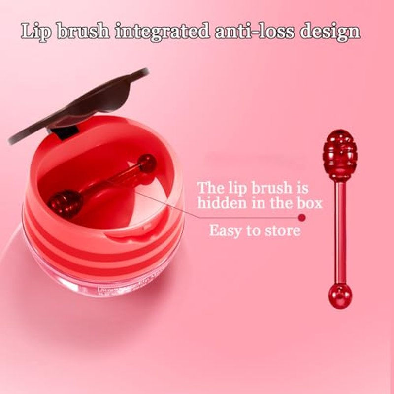 2 Pcs Lip Balm Honey Pot,Honey & Strawberry Lip Mask Propolis Moisturizing Lip Balm with Stick,Prevention Dry and Cracked Lip Scrubs,Exfoliator Lip Wrinkle Skin Care Products