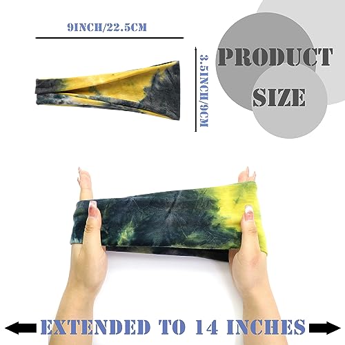 FULZTEY Headbands For Women Cute Tie Dye Hairband Fashion Boho Headwraps Stretchy Yoga Workout Sweat Band Soft Cotton Bandanas Wide Head Bands For Women's Hair Accessories Teenage Girls 6Pcs