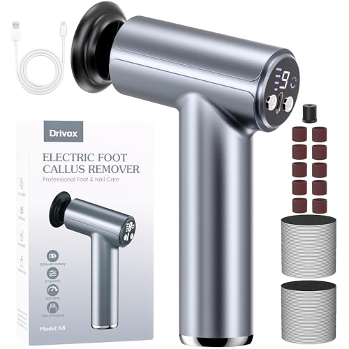 Electric Foot Callus Remover, 2-in-1 Rechargeable Portable Electric Foot File with 70pcs Sandpaper, Professional Pedicure Tools for Dead Skin, Hard Cracked, Dry Skin - Grey&Blue