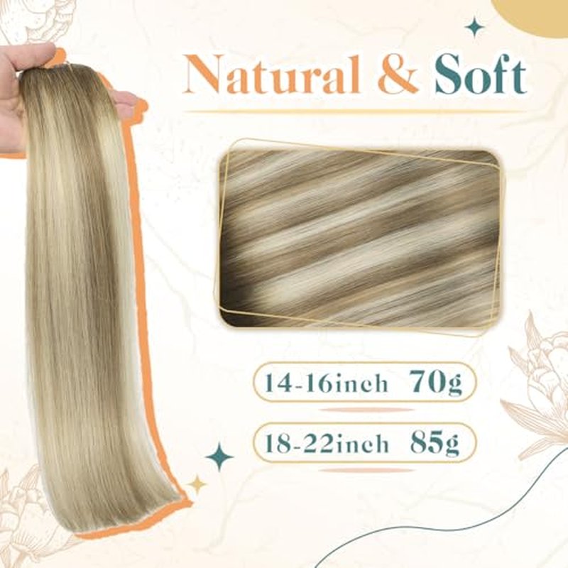 Sindra Wire Hair Extensions Human Hair Balayage Walnut Brown to Light Brown With Blonde Fishing Line Extensions 22Inch 85g Remy Invisible Wire W22#3/8/22