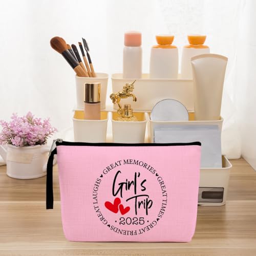 4Pcs Girls Trip Gifts Favors 2025 Weekend Bag Makeup Bag Weekender Bags for Women Sisters Niece Cosmetic Bag Zipper Pouch Wedding Bachelorette Party