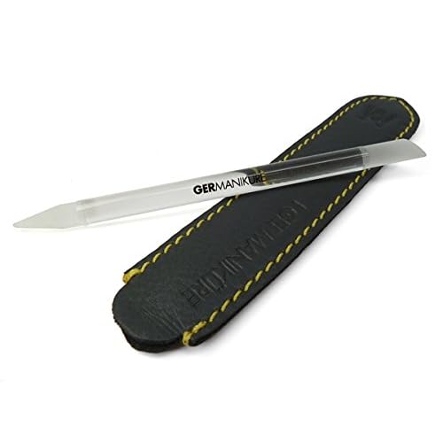 GERMANIKURE Glass Nail File Set in Fitted Cases- Ethically Made in Czech Republic - Permanently Etched Fingernail File, Small Travel File, Cuticle Remover