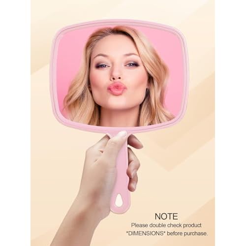 Hand Mirror Salon Barber Hairdressing Handheld Mirror with Handle (Square Pink 7.4 x 10.3 inches)
