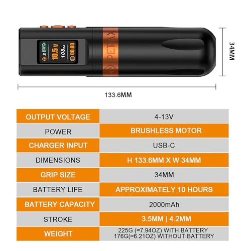 Leve H2 Tattoo Gun - Professional Rotary Tattoo Machine Cordless Tattoo Pen Machine with 4.2mm Stroke & 2000mAh Long-Lasting Battery Cartridge for Tattoo Artists Tattoo Supplies