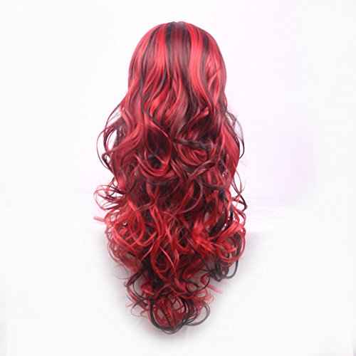 ANESHE Anime Cosplay Wigs Red and Black for Women Long Curly Hair Lolita Style Wigs (Red+Black)