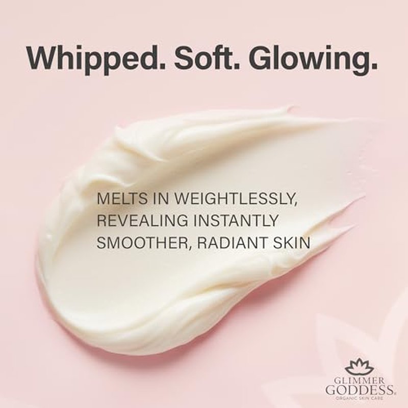 Glimmer Goddess Organic Whipped Body Butter for Women - Moisturizer Cream with Shea & Cocoa Butter, Almonds & Coconut Oil - Jasmine, 8oz