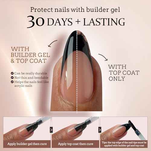 BTArtboxnails XCOATTIPS French Gel Nails - Black French Tip Press on Nails, Soft Gel Extra Short Almond Nail Tips, Press on Nails Acrylic Nail, Soak Off Fake Nails Extension