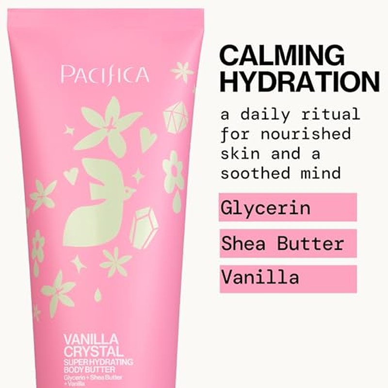 Pacifica Vanilla Crystal Body Butter Lotion ? Super Hydrating Moisturizer for Dry Skin, Rich Shea Butter & Vitamin E Formula, Vegan, Cruelty-Free, Clean Beauty, Vanilla Scent, 6 oz