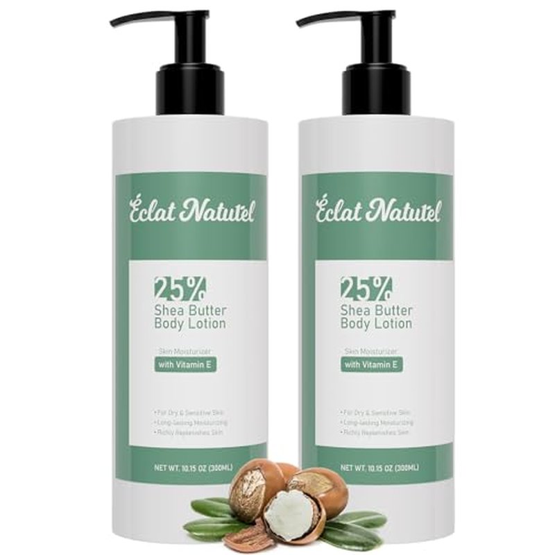 Shea Butter Lotion, 25% Shea Butter Body Lotion Set with Vitamin E, Nourishing Moisturizing Lotion for Dry Skin, 10.15 Fl Oz (Packge of 2)