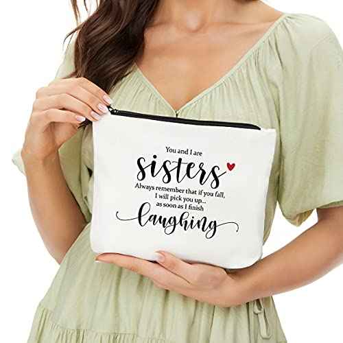 JIUWEIHU Funny Sister Gifts, Sister Gifts from Sisters Brother, Sister Christmas Birthday Graduation Gifts, Gift for Big Little Sister Soul Sister Makeup Bag-You and I are Sister -Inspirational Gifts
