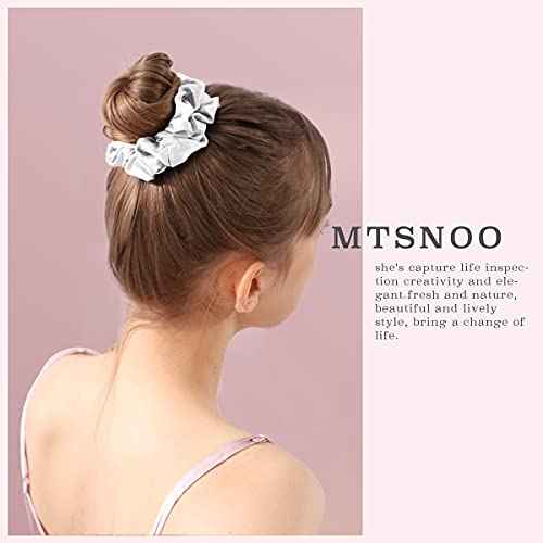 MTSNOO Silk Scrunchies for Hair, 100% Pure 22 Momme Mulberry Silk Scrunchies for Curly Hair with Elastic Band, 4 Pack, Ivory