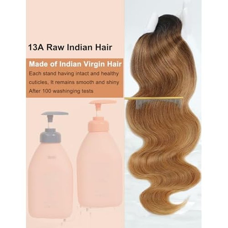 Ombre Bundles Human Hair, 13A Raw Indian Hair Bundles Body Wave, 22 Inch Colored Honey Blonde 1B27 Ombre Human Hair Bundles, 2 Years Service Life, Keep Texture Silky Soft Tangle-Free