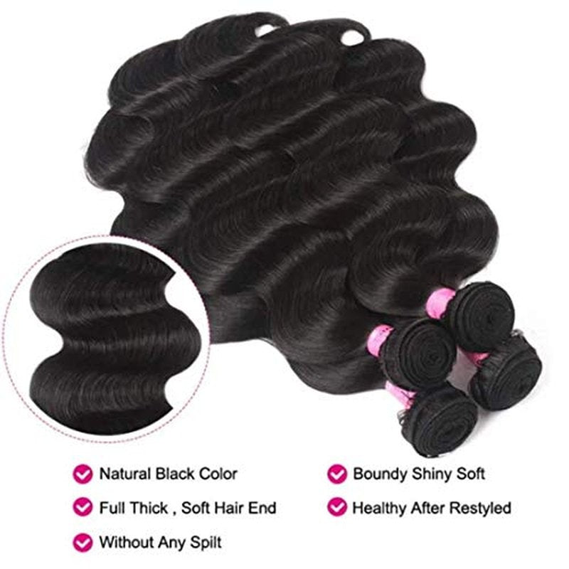 UNice Hair Brazilian Body Wave Human Hair 1 Bundle 26 inch 100% Unprocessed Virgin Human Hair Weave Extensions Natural Black Color Can be Dyed and Bleached