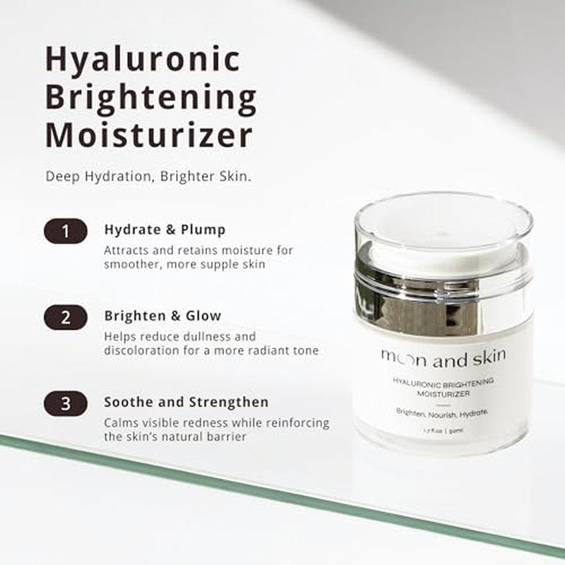 Hyaluronic Brightening Moisturizer ? Kojic Acid Cream for Face, Neck & Eyes, Day & Night ? Lightweight, Acne-Safe, Anti-Aging, Hydrating & Plumping - Airless Pump, Fresh Feel, 1.7 fl oz