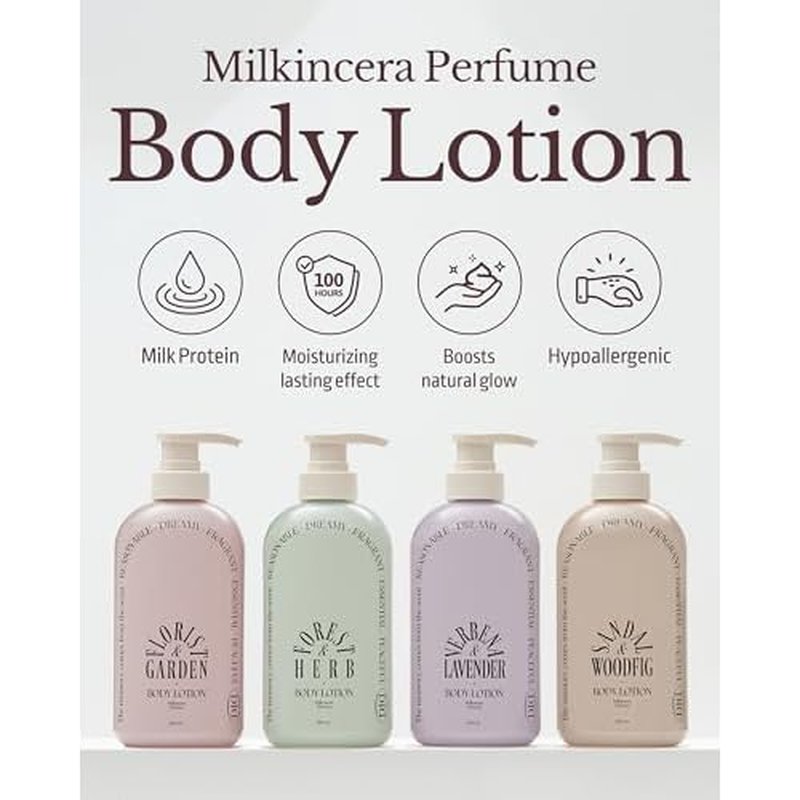Milk in Cera Perfume Body Lotion - Korean 100hr Moisturizing Body Moisturizer for All Skin Types - Cozy Wood & Fig Scent - with Milk Protein and Ceramide, 16.9 fl.oz.