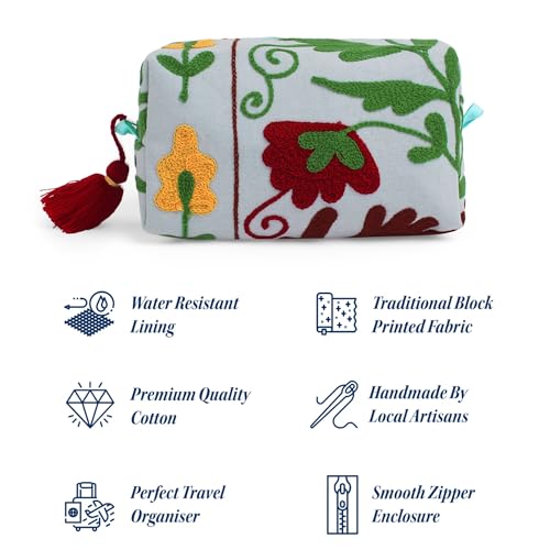 Huar Travel Makeup Bag- Large Capacity Cosmetic Bags for Women - Water Resistance Lining Portable Pouch & Open Toiletry Bag - Perfect Girls Makeup Organizer for Travel Essentials (Sky Blue)