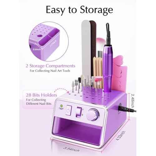 Subay Nail Drill Machine Electric File, Portable for Acrylic Gel Dip Powder Nails, Nail Drill Kit for Manicure Pedicure, Nail Set with Everything, Purple