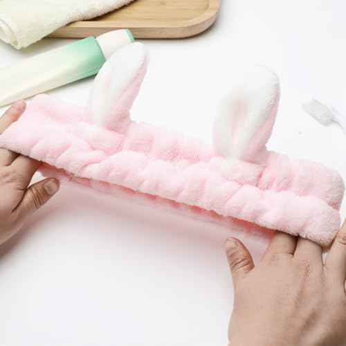 6 Pack Spa Headband, Rabbit Ears Makeup Headband Hair Band, Elastic Bunny Ears Coral Fleece Head Wrap Skincare Headbands for Party Face Washing Beauty Shower Women Girls, Easter Cosplay Costum