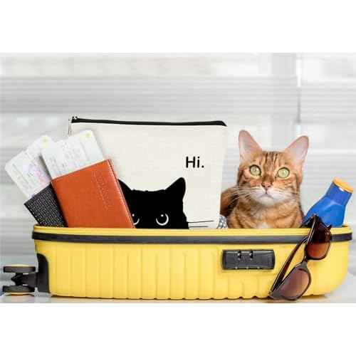 Cute Cat Makeup Bag, Kitty Cosmetic Zipper Travel Toiletry Bag, Black Cat Gifts for Women & Teen Girls