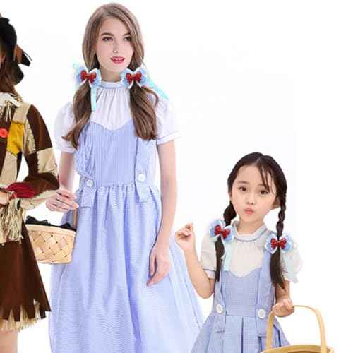 Blue White Gingham Hair Bow Clips, 3.5 Inch Checker Pigtail Bows Wizard Halloween Christmas Mother's Da Costume Accessories 4PCS