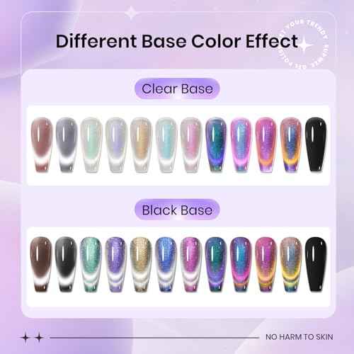 Magnetic Cat Eye Gel Nail Polish Set 12 Colors Cateye Gel Polish with Magnetic Stick Chameleon Cat Eye Gel Aurora Cat Eye Gel and Glass Cat Eye Gel Collection for Home DIY Manicure